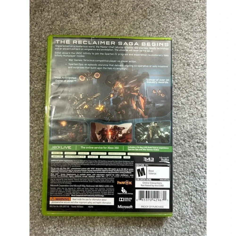 Halo 4 Xbox 360 2012 2 Discs Multiplayer First-Person Shooter Game